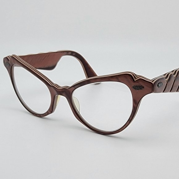 Vintage 1950s Topaz Brown Pearlized Thick Layered Cat Eye Eyeglasses Frame 45-14